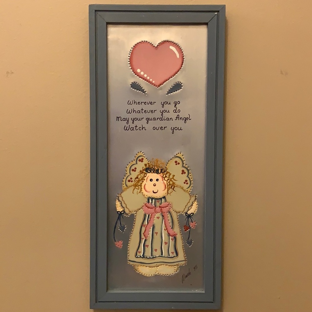 Hand Painted Decorative Framed Tin with Angel